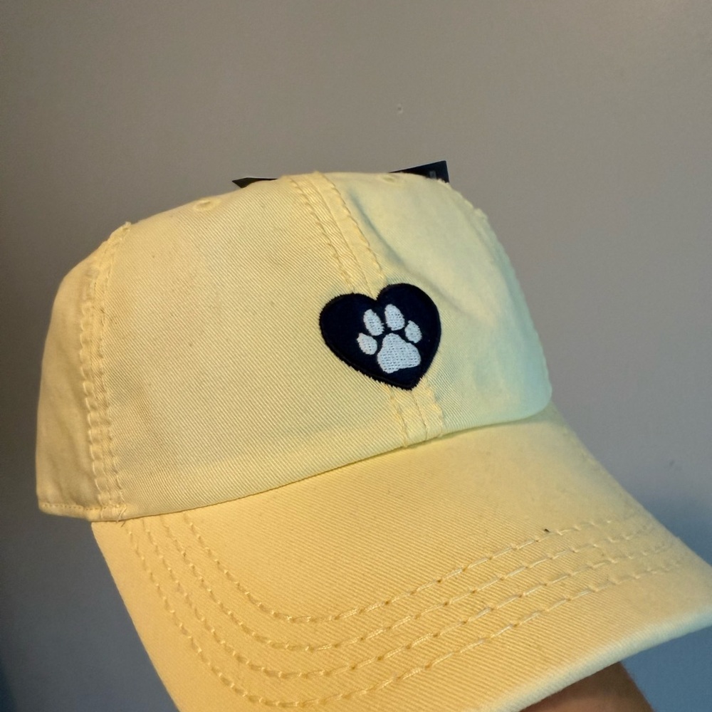 Life Is Good Pale Yellow Hat with Navy Paw Heart